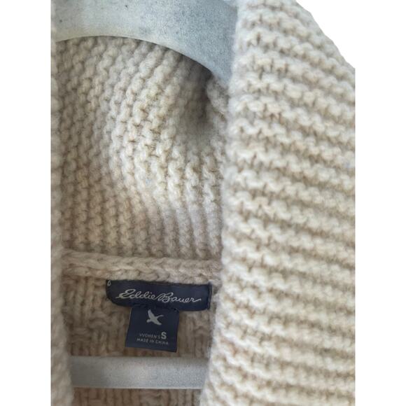 Eddie Bauer Small Lambs Wool Knit Button Up Fisherman Knit Cardigan Sweater Twee - Picture 5 of 8